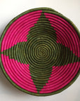 Pink and green flower design woven bowl