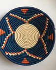 Blue and orange flower design woven bowl