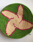 Green and pink flower design woven bowl