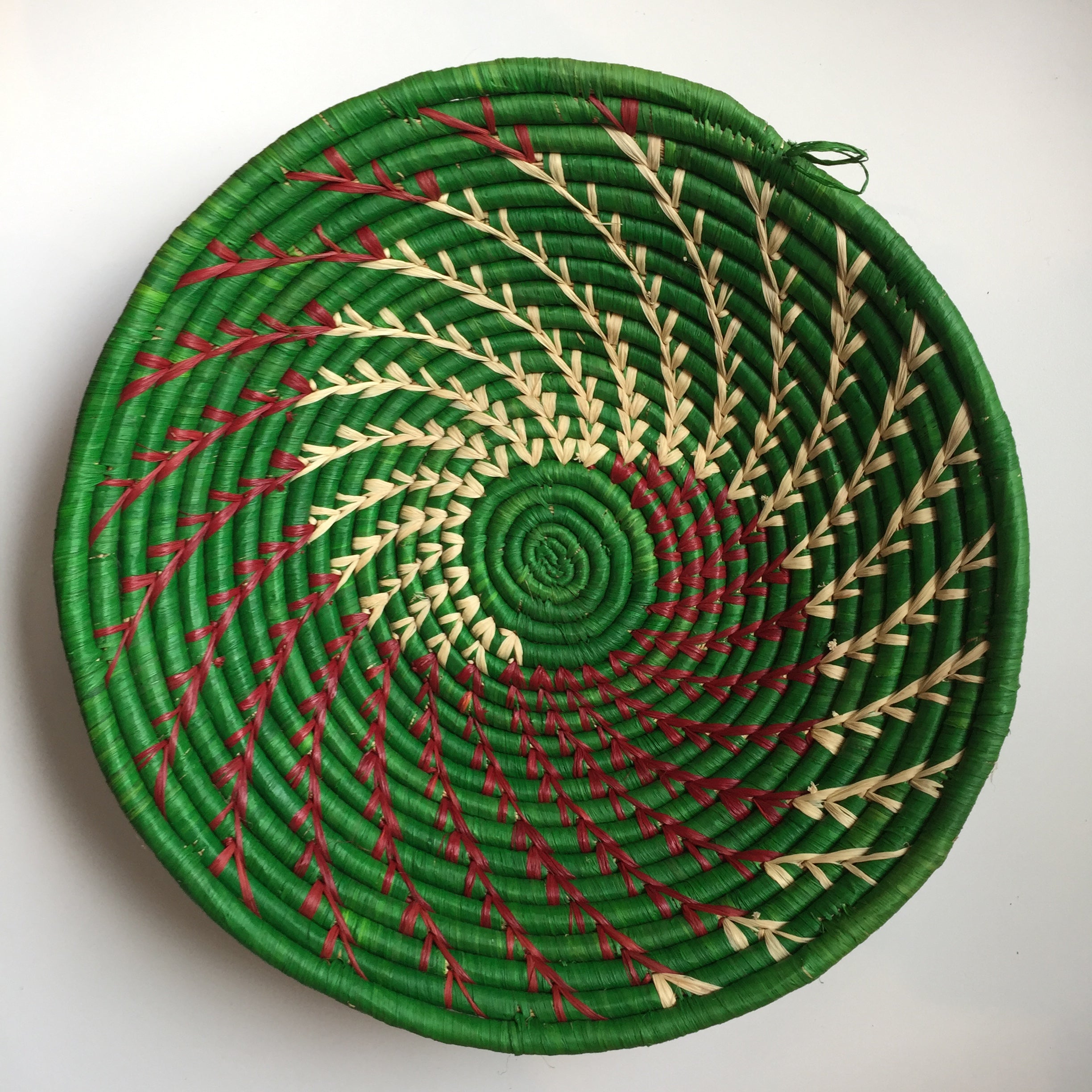 Green and red swirl woven bowls