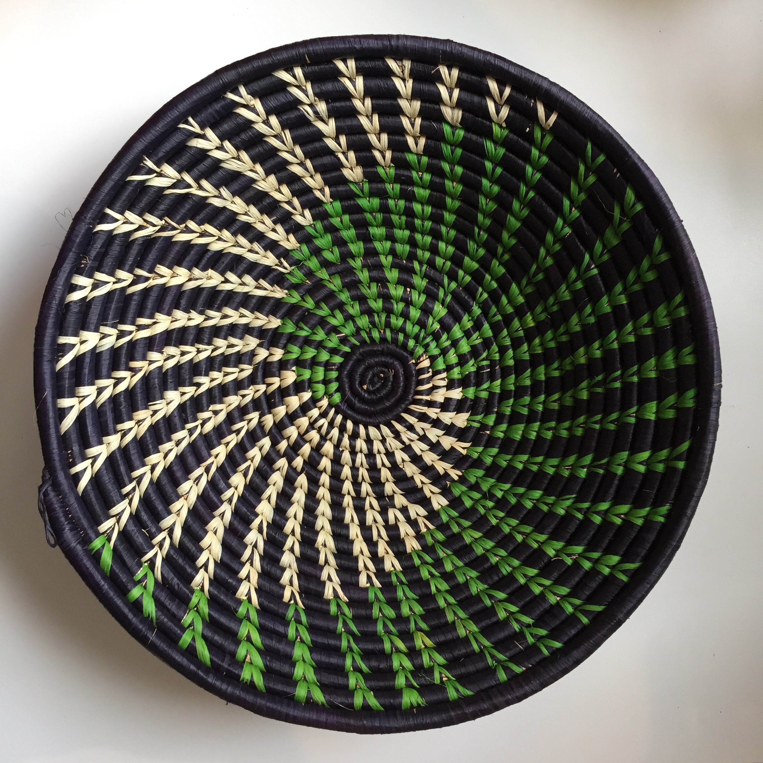Green and black swirl woven bowls