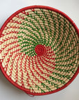 Red and green swirl woven bowl