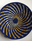 Blue and yellow swirl woven bowl