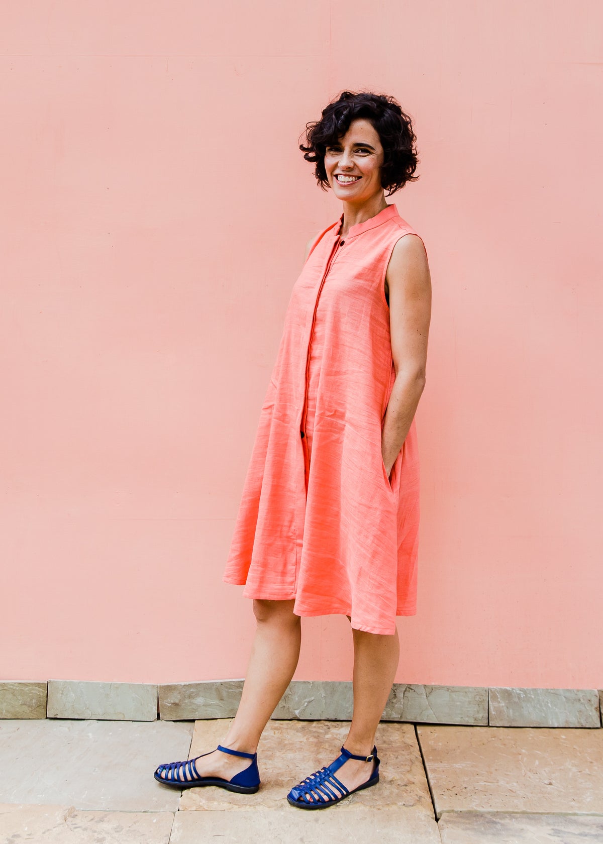 Coral sleeveless dress