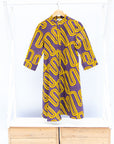 Purple dress with yellow squiggles